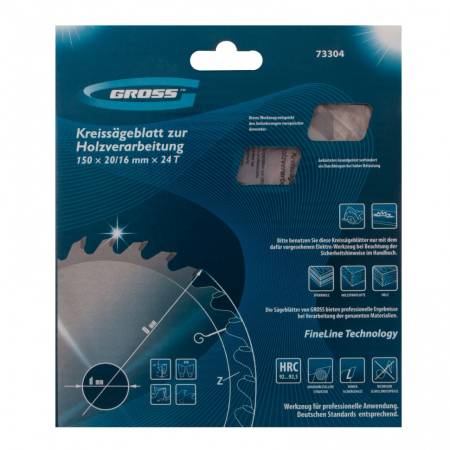 Пильный диск по дереву 150 x 20/16 x 24Т Gross 73304. Артикул 73304