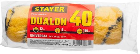 Ролик сменный DUALON 40 180 мм d=40 мм ворс 12 мм ручка d=6 мм STAYER 02184-18_z01. Артикул 02184-18_z01