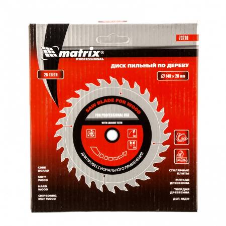 Пильный диск по дереву, 140 х 20 мм, 20 зубьев, кольцо 16/20 Matrix Professional 73210. Артикул 73210