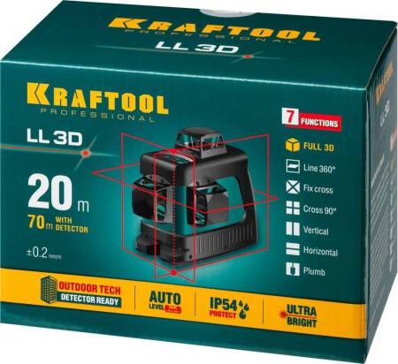 Лазерный нивелир KRAFTOOL LL 3D в коробке 34640. Артикул 34640