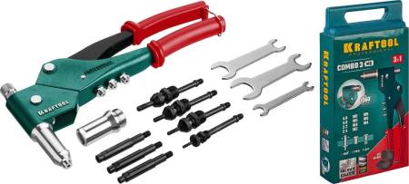 Комбинированный KRAFTOOL Combo3-M6 заклепочник поворотный 0-360° в кейсе 31178_z01. Артикул 31178_z01