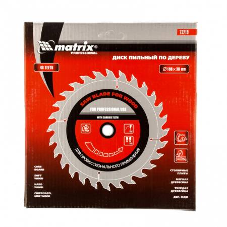 Пильный диск по дереву, 190 х 30 мм, 48 зубьев Matrix Professional 73219. Артикул 73219