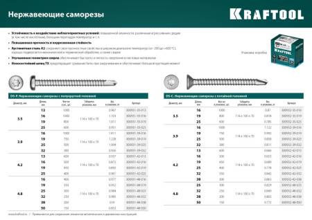 Саморезы нержавеющие DS-P с полукруглой головкой, 32 х 3.9 мм, 380 шт, KRAFTOOL 300931-39-032. Артикул 300931-39-032