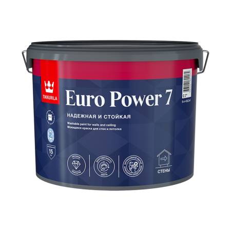 Краска моющаяся Tikkurila Euro Power 7 основа С матовая (9 л). Артикул тов-025813