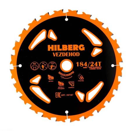 Диск пильный Hilberg Vezdehod 184*16*24Т*7 HV187. Артикул HV187