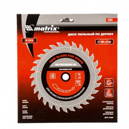 Пильный диск по дереву, 200 х 32 мм, 24 зуба, кольцо 30/32 Matrix Professional 73261. Артикул 73261
