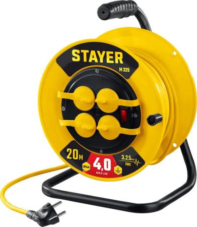 Удлинитель силовой на катушке STAYER ПВС 3х2.5 20м 4000Вт IP44, M 325 55064-20. Артикул 55064-20