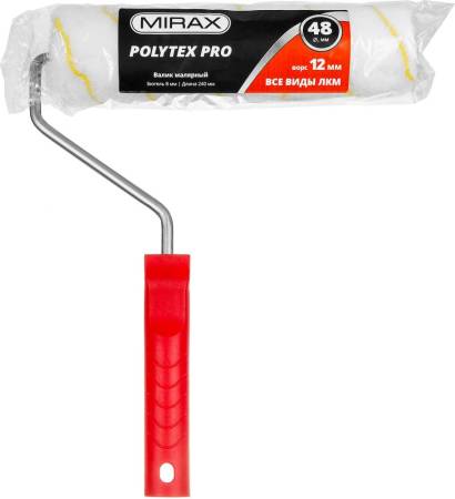 Валик малярный POLYTEX Pro 240 мм d=48 мм ворс 12 мм ручка d=8 мм MIRAX 03816-24. Артикул 03816-24