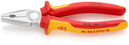 Плоскогубцы комбинированные VDE, 200 мм, хром, KNIPEX KN-0306200. Артикул KN-0306200