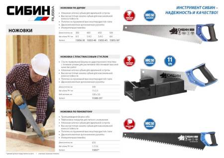 Ножовка по дереву (пила) 400 мм шаг 5 TPI (4,5 мм) СИБИН 15055-40. Артикул 15055-40