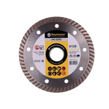 Круг алмазный отрезной 1A1R Turbo 125x1,8x8x22,23 Baumesser Universal 90215129010. Артикул 90215129010