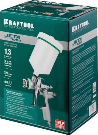 Краскопульт пневматический KRAFTOOL "PRO" Jeta 1000 HVLP c верхним бачком 1.3мм 06559-1.3. Артикул 06559-1.3