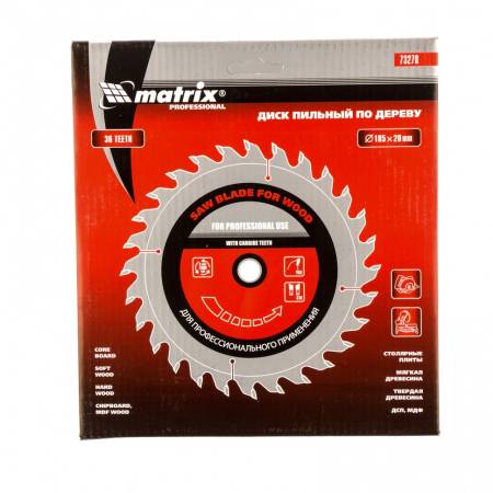 Пильный диск по дереву, 185 х 20 мм, 36 зубьев, кольцо 16/20 Matrix Professional 73278. Артикул 73278