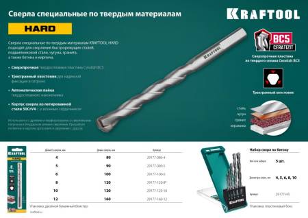 Сверло специальное по твёрдым материалам KRAFTOOL HARD 4 х 80 мм 29177-080-4. Артикул 29177-080-4