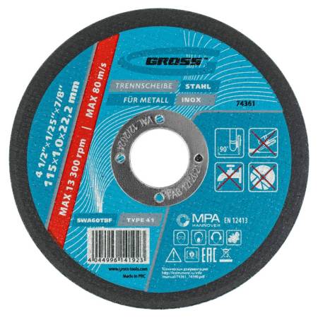 Диск (круг) отрезной по металлу, 115 х 1 х 22 мм Gross 74361. Артикул 74361
