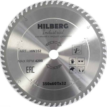 Диск пильный Hilberg Industrial Дерево 350*32*60Т HW352. Артикул HW352