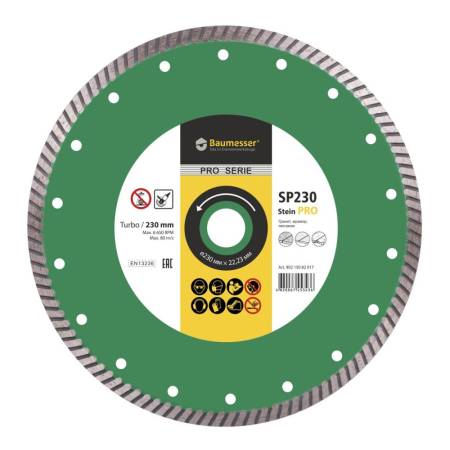 Круг алмазный отрезной 1A1R Turbo 230x2,6x9x22,23 Baumesser Stein PRO 90215082017. Артикул 90215082017