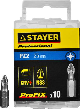 Биты STAYER "PROFESSIONAL" ProFix Pozidriv тип хвостовика C 1/4" № 2 L=25мм 10шт 26221-2-25-10_z01. Артикул 26221-2-25-10_z01